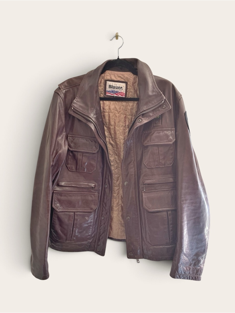 Blauer Men’s Brown Leather Field Flight Bomber Cargo Jacket  Top Gun Vibes